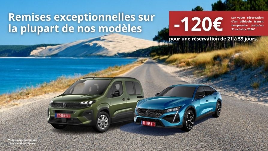 Remises exceptionnelles pour une réservation de 21 à 59 jours.